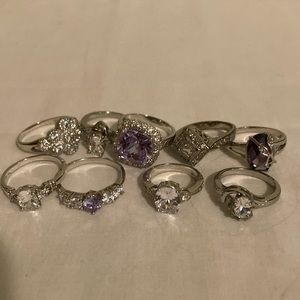 Silver 9 Costume Rings five sizes unbranded